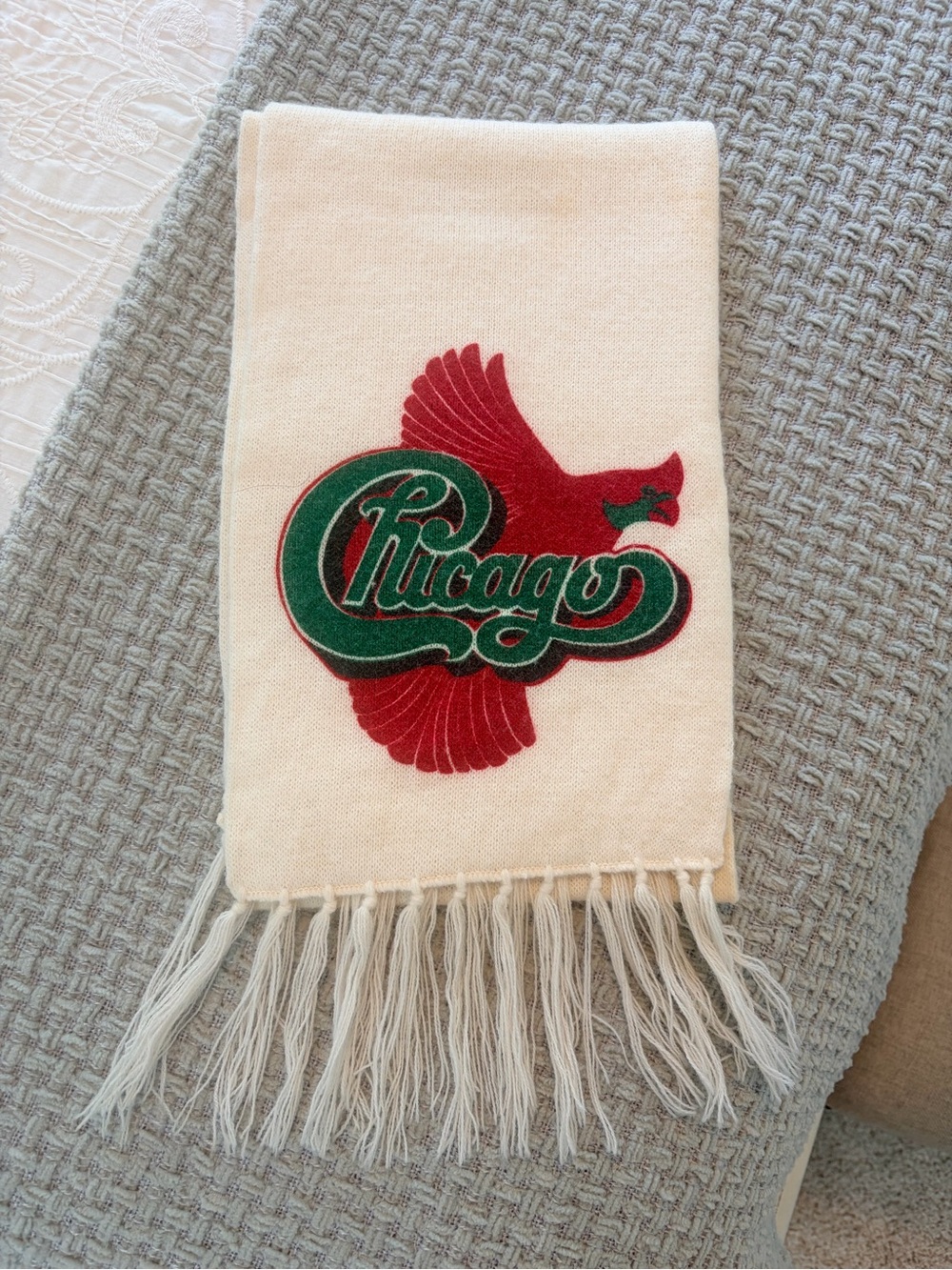 Vintage Chicago Band Logo Cream Fringe Scarf